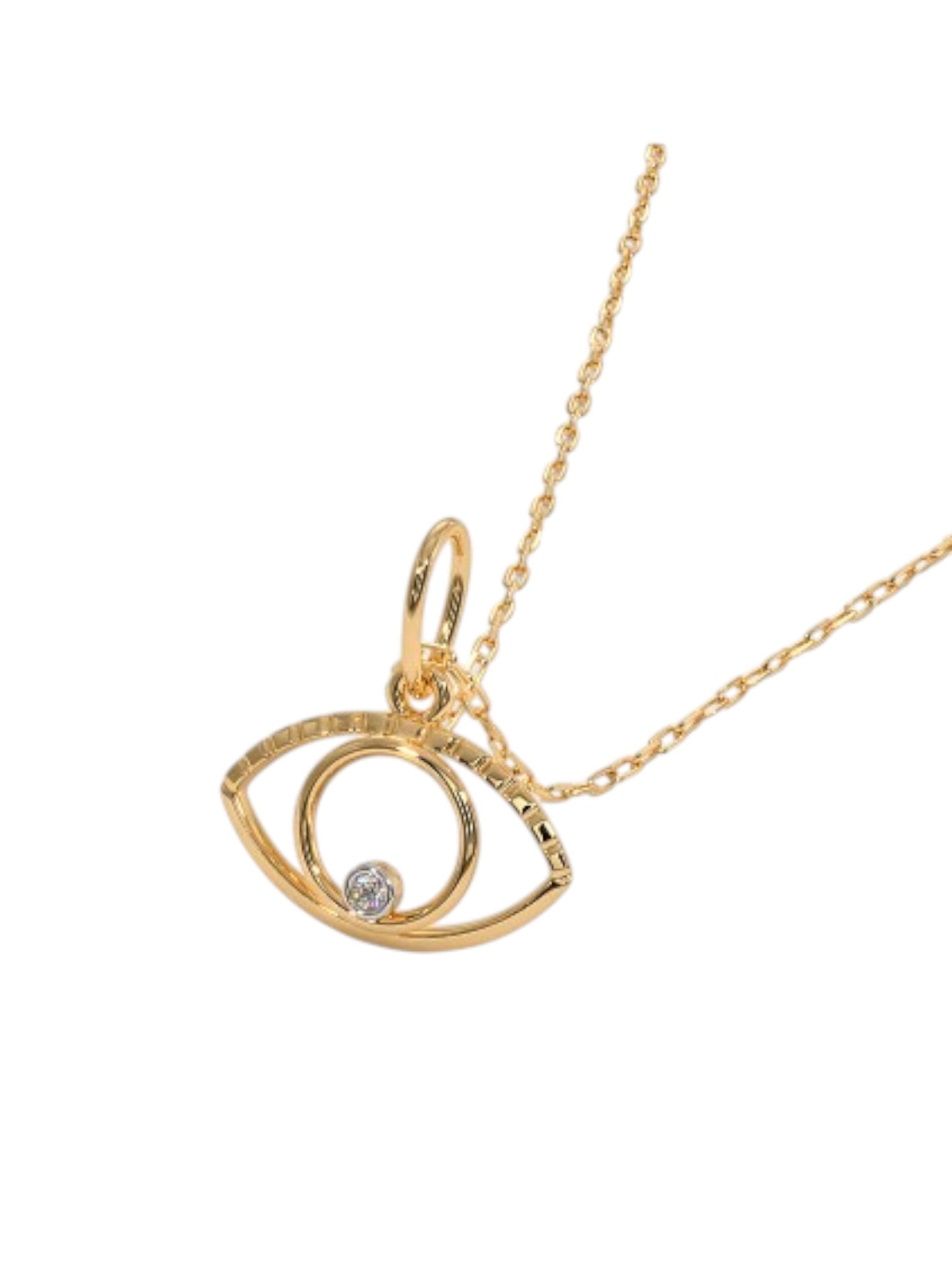 925 Sterling Silver Minimalist Eye Design CZ Stones Gold Plated Pendant With Chain For Women By Kesardeep